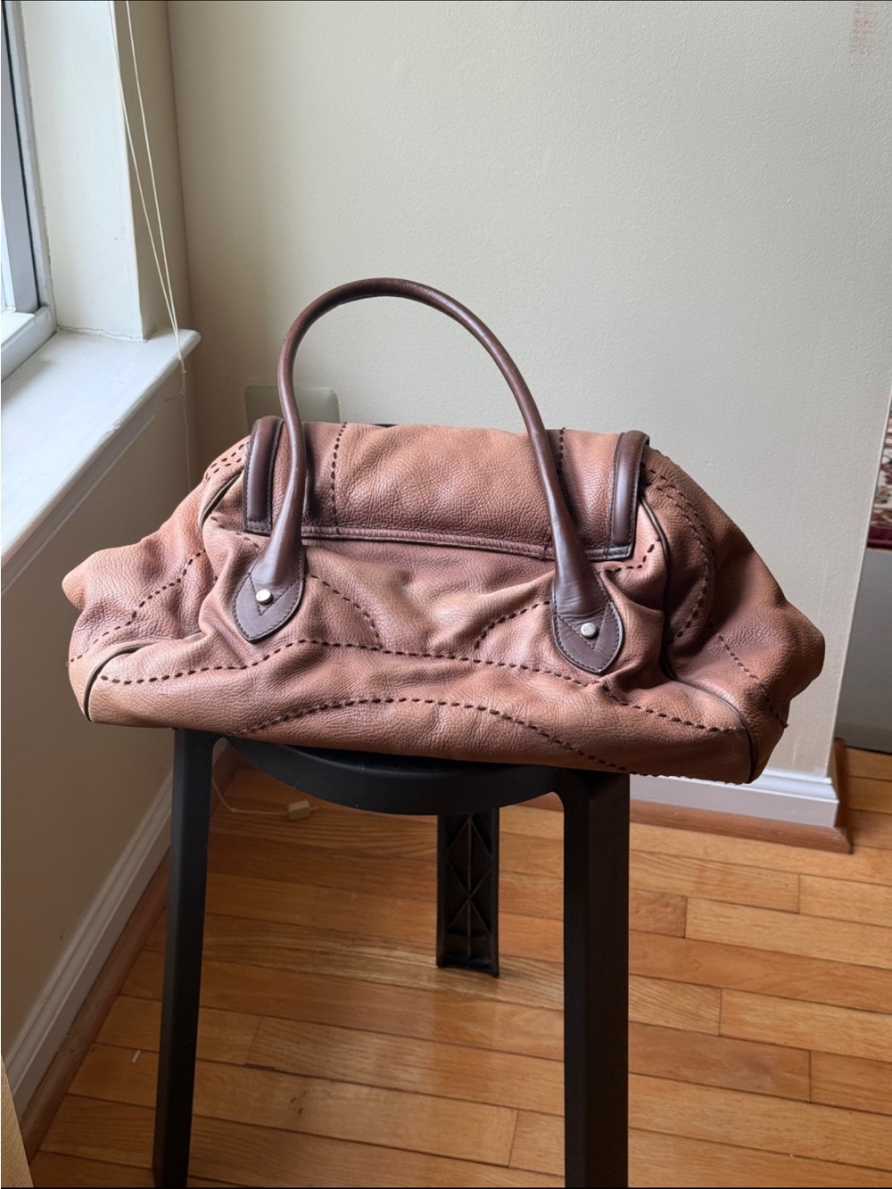 Alberta Ferretti Two-Tone Brown Leather Hobo Bag - Picture 2 of 4